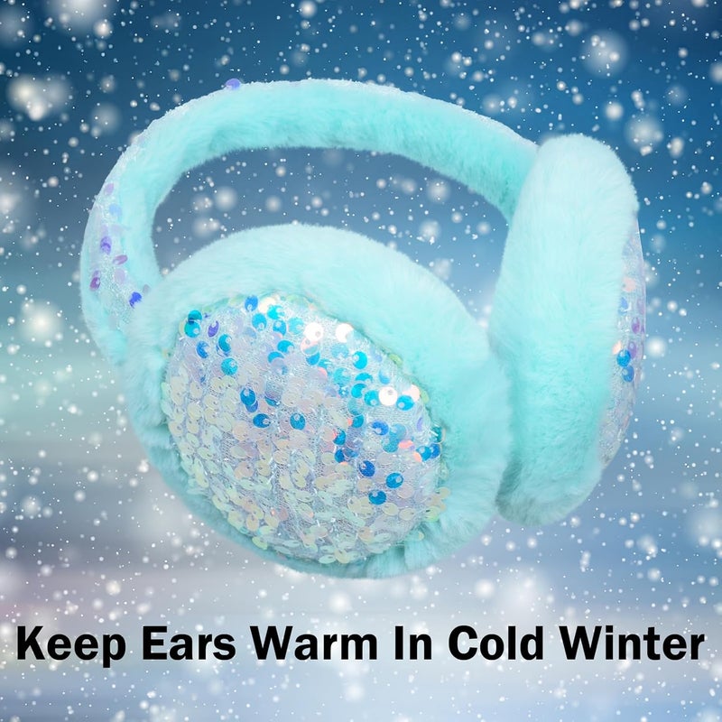 EDCYF Ear Muffs Gloves Set for Kids Girls Winter Ear Muffs Adjustable Sequins Warm Earmuffs Furry Outdoor - Image 5